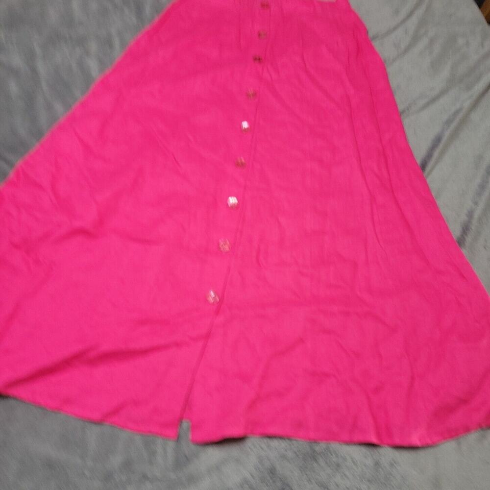 Choices Skirt Women Medium A Line Pink Barbiecore Linen Button Front Maxi Modest